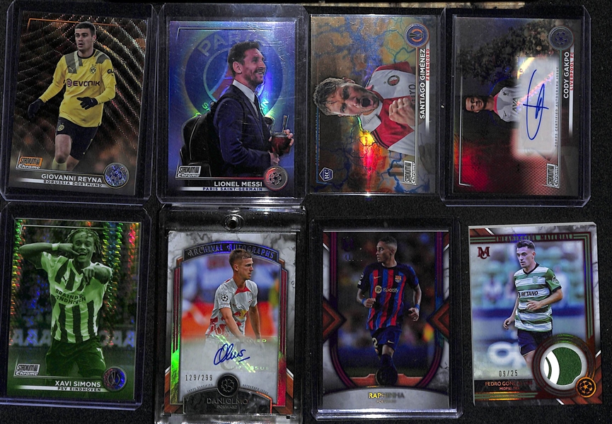 Lot of (37) 2022-23 UEFA Soccer Cards inc. Immaculate Joao Felix Signature Moves Booklet Autograph Patch (#/50), Museum Collection Alphonso Davies Autograph Patch (#/75), +